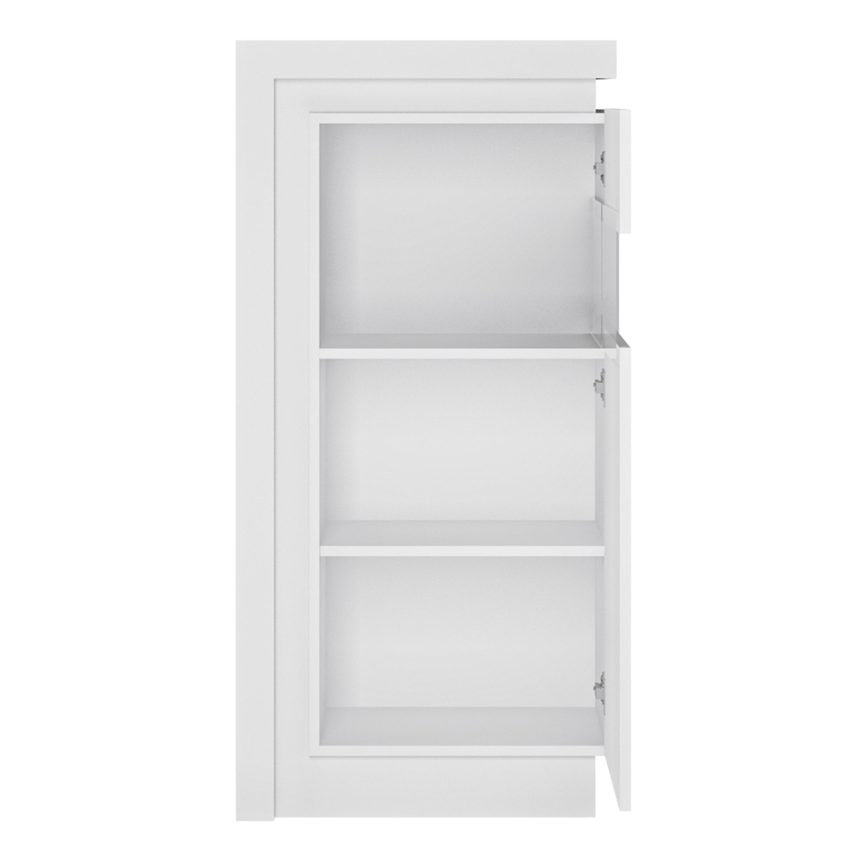 Lyon Narrow display cabinet (RHD) 123.6cm high (including LED lighting) in White and High Gloss