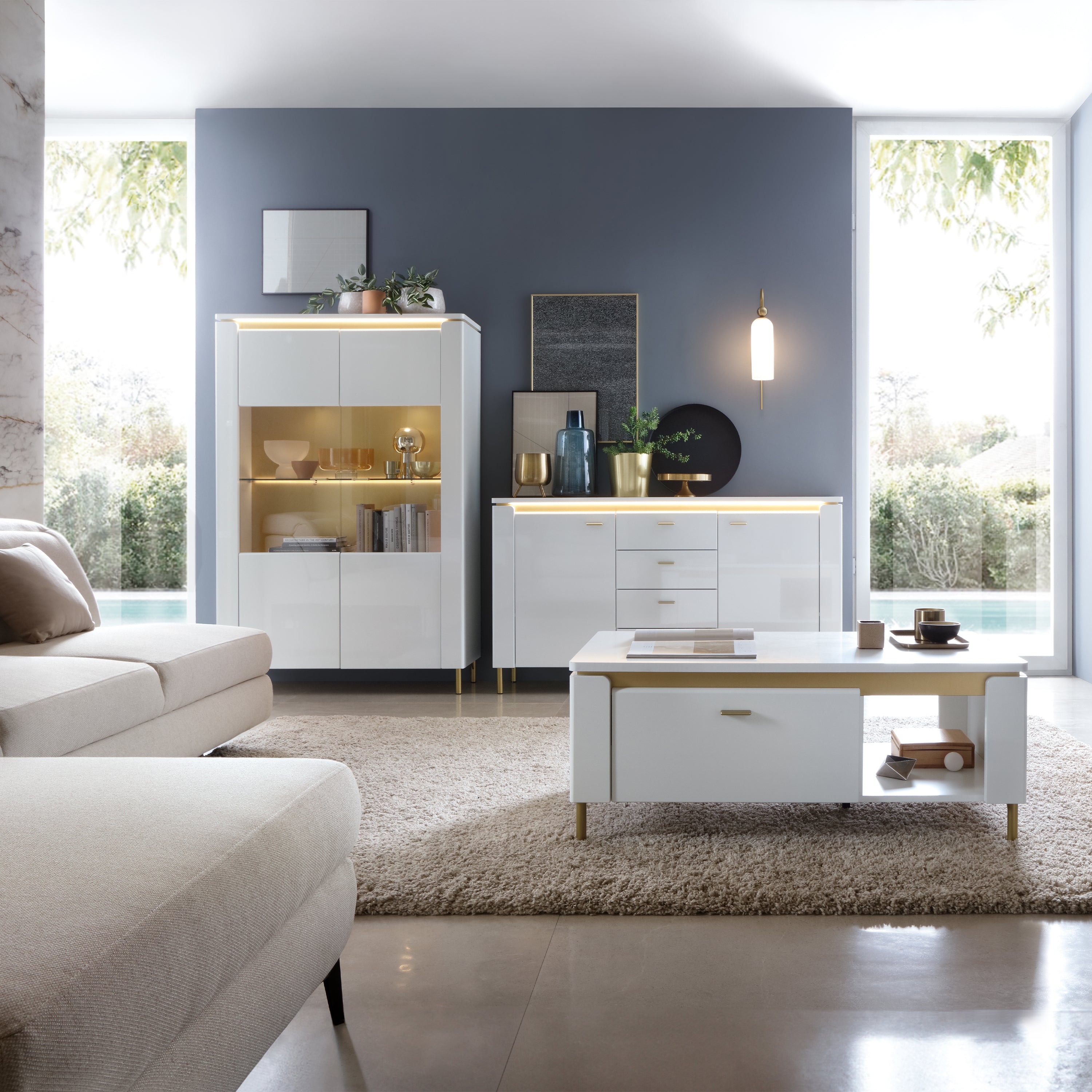 Lazio Sideboard 2 Door 4 Drawer in Alpine White/White Gloss