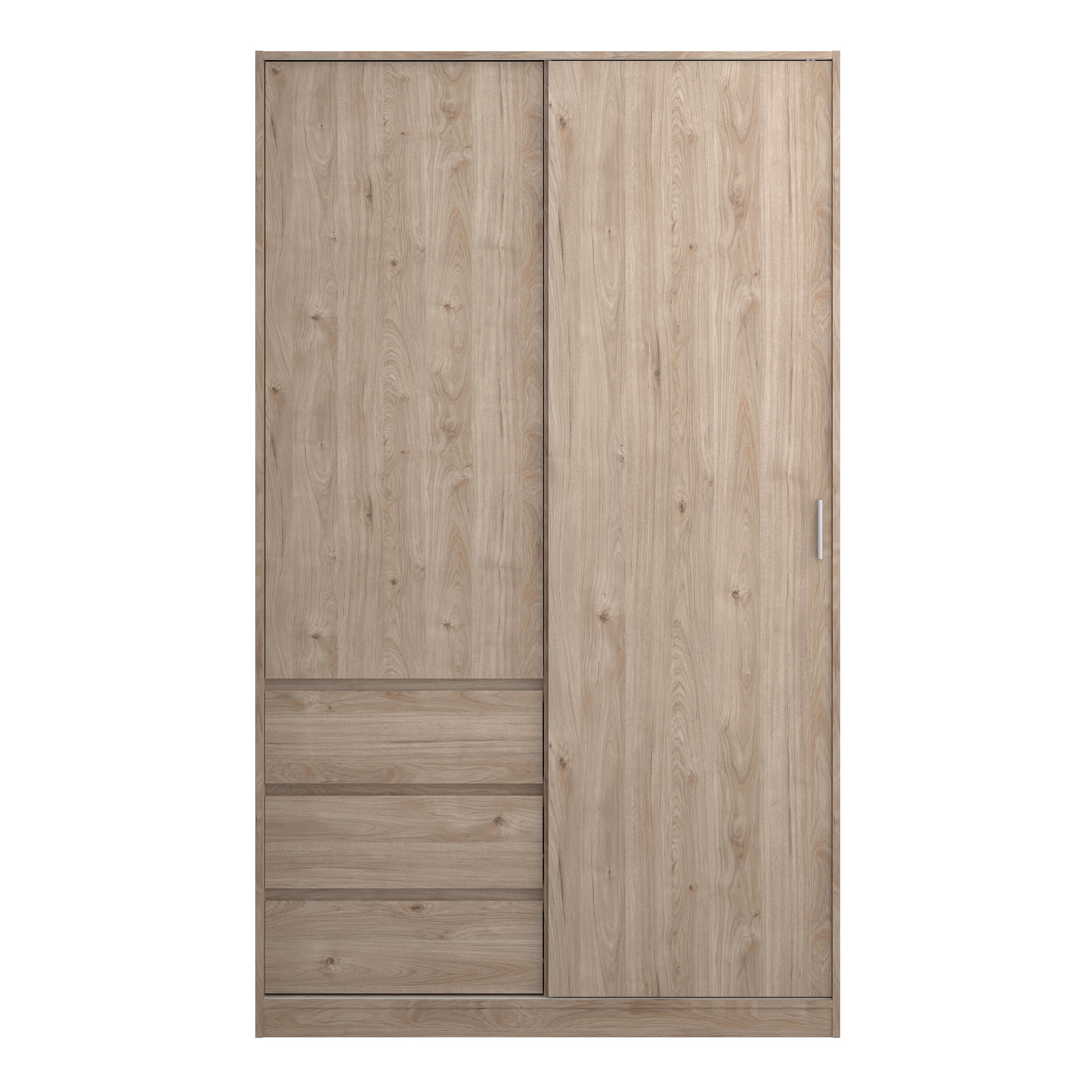 Naia Wardrobe with 1 Sliding door + 1 door + 3 drawers in Oak structure Jackson Hickory