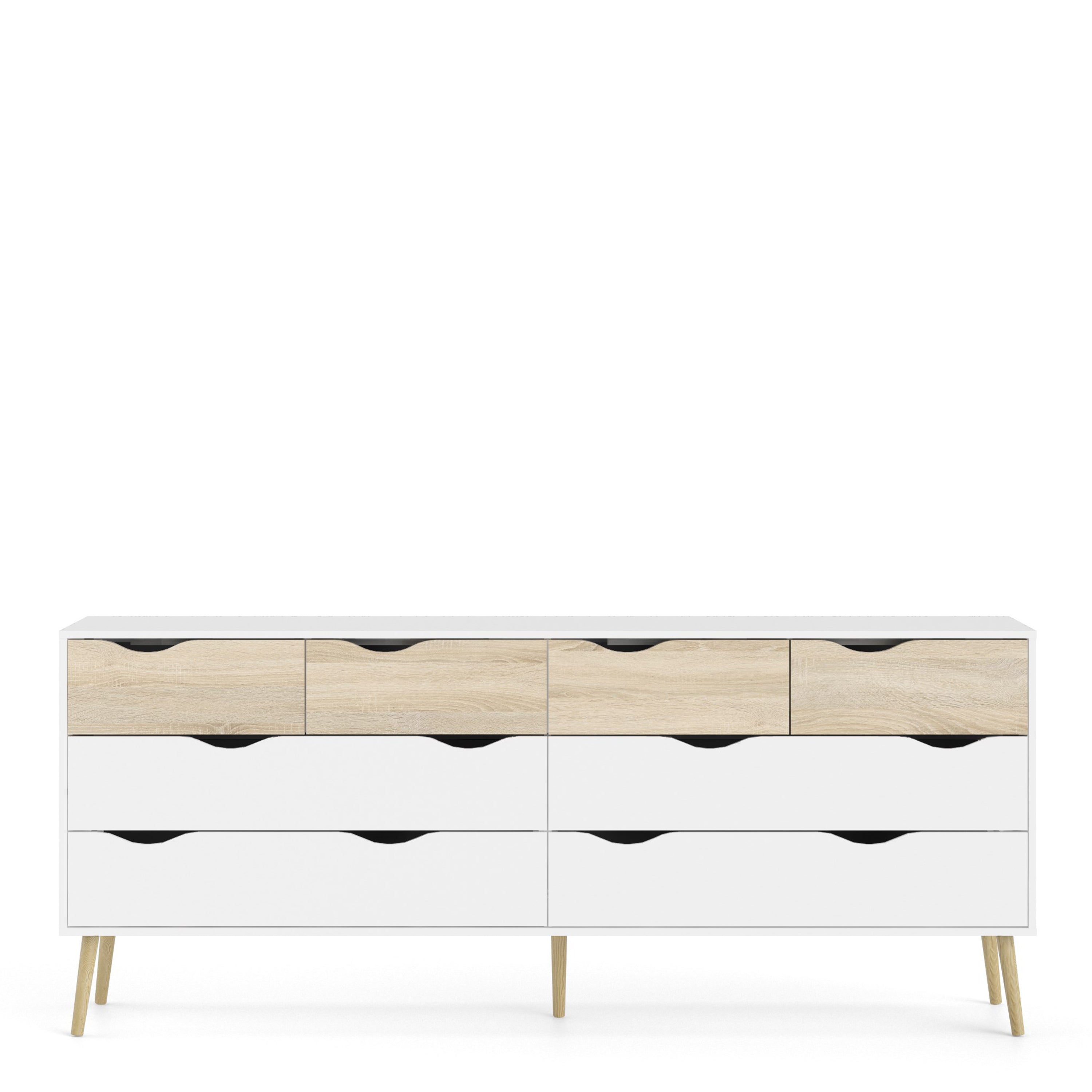 Oslo Double Dresser with 8 Drawers in White and Oak