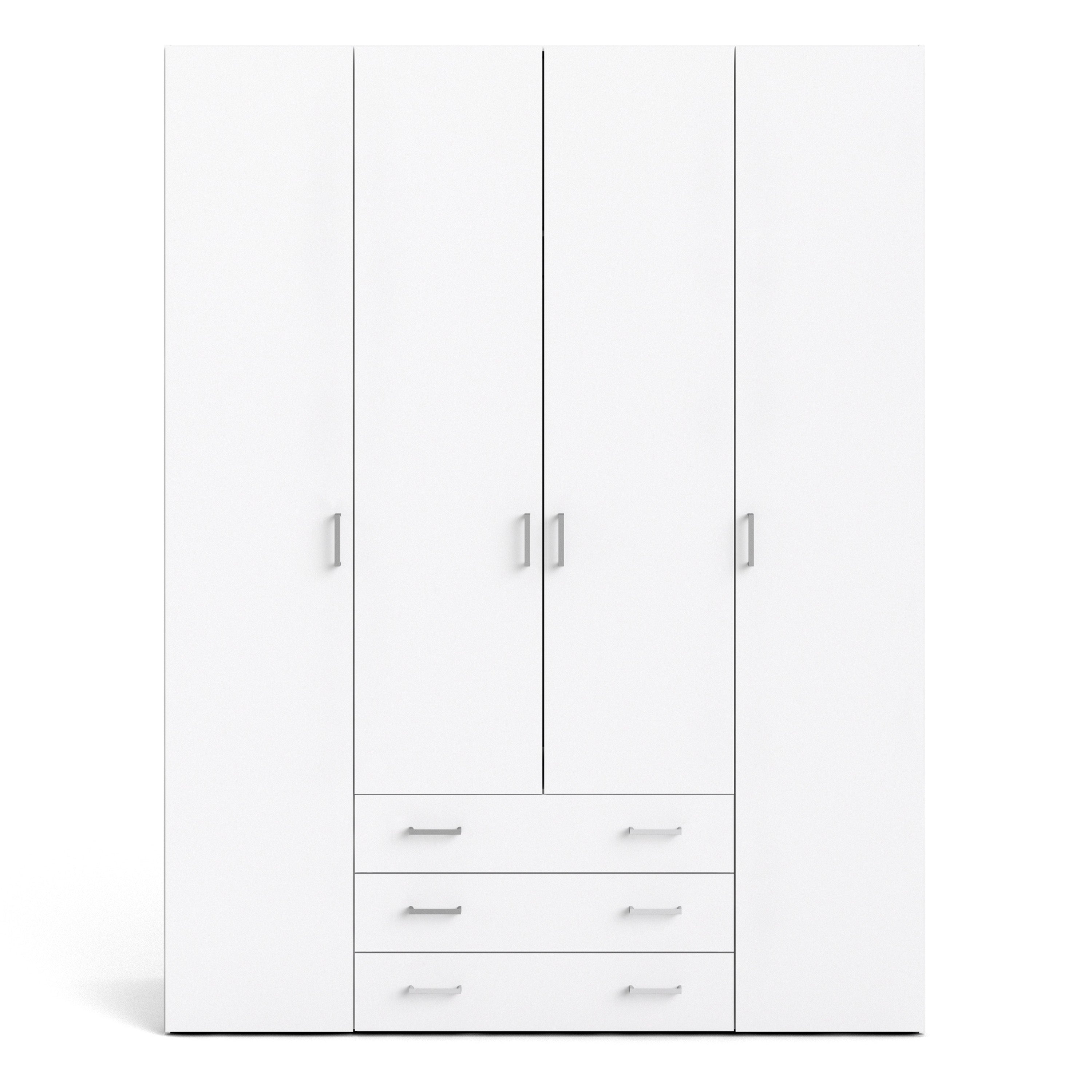 Space Wardrobe - 4 Doors 3 Drawers in White 2000