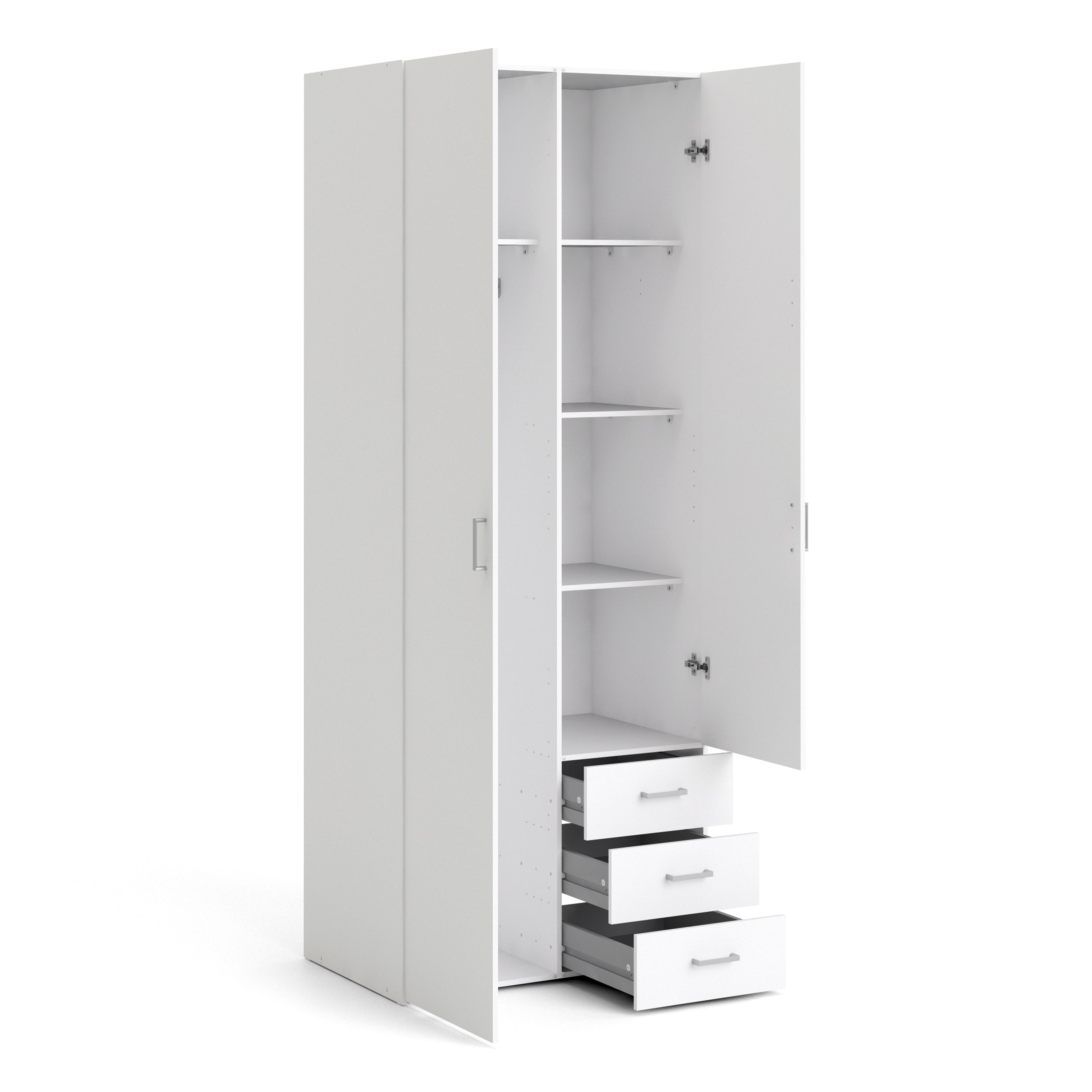 Space Wardrobe - 2 Doors 3 Drawers in White 2000