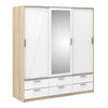 Line Wardrobe - 3 Doors 6 Drawers in Oak with White High Gloss