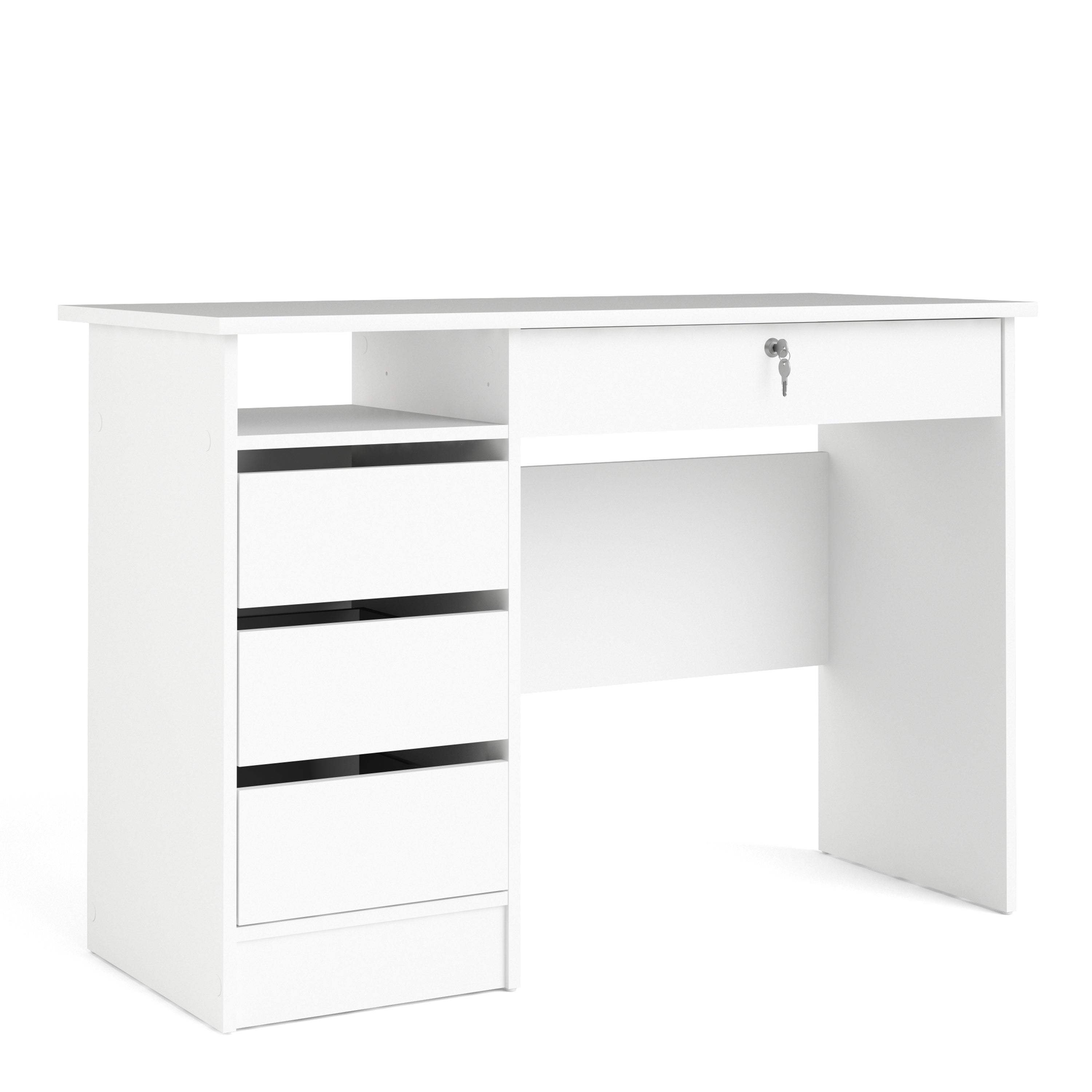Function Plus Desk (3+1) Handle Free Drawer in White