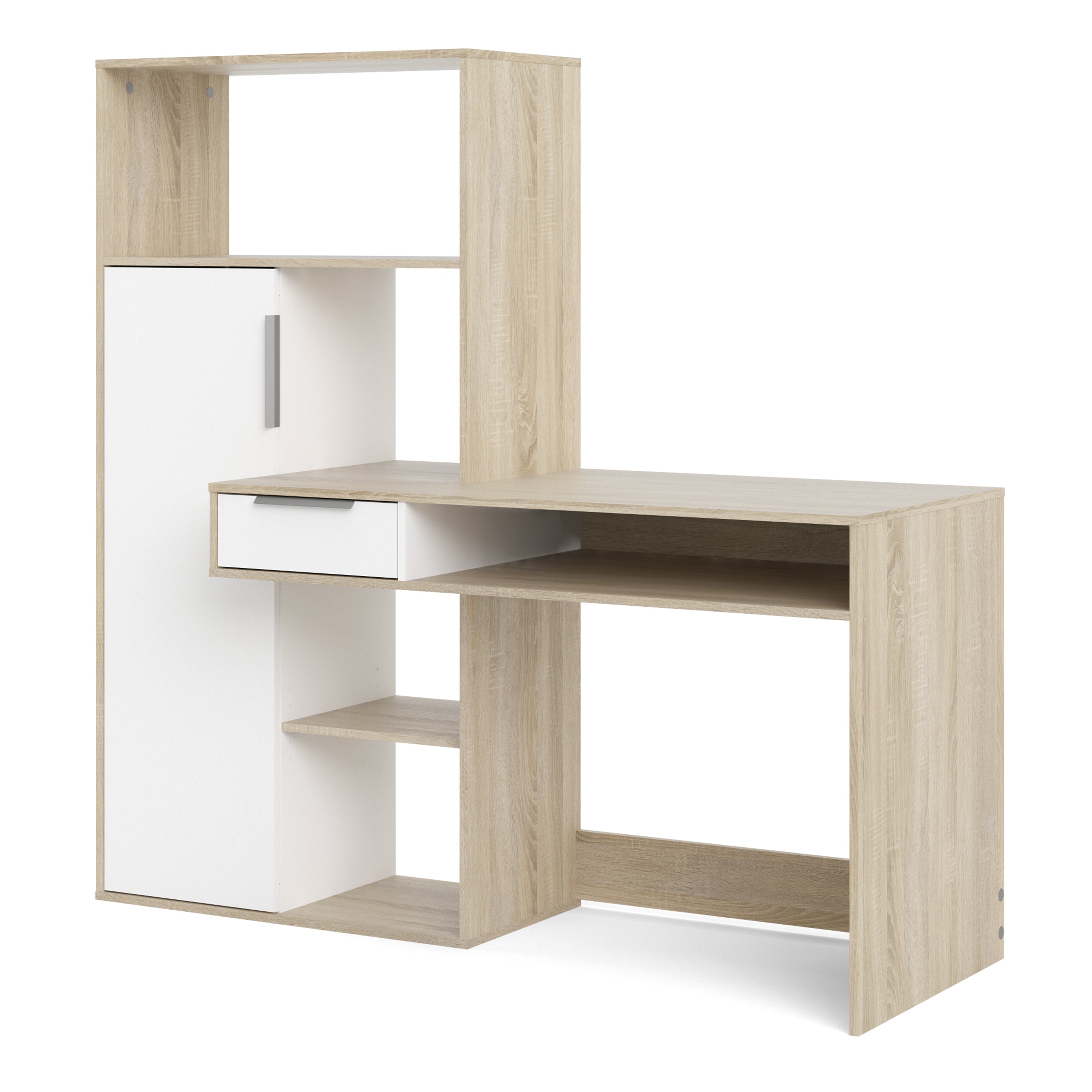 Function Plus Desk Multi-Functional Desk with Drawer and 1 Door in White and Oak