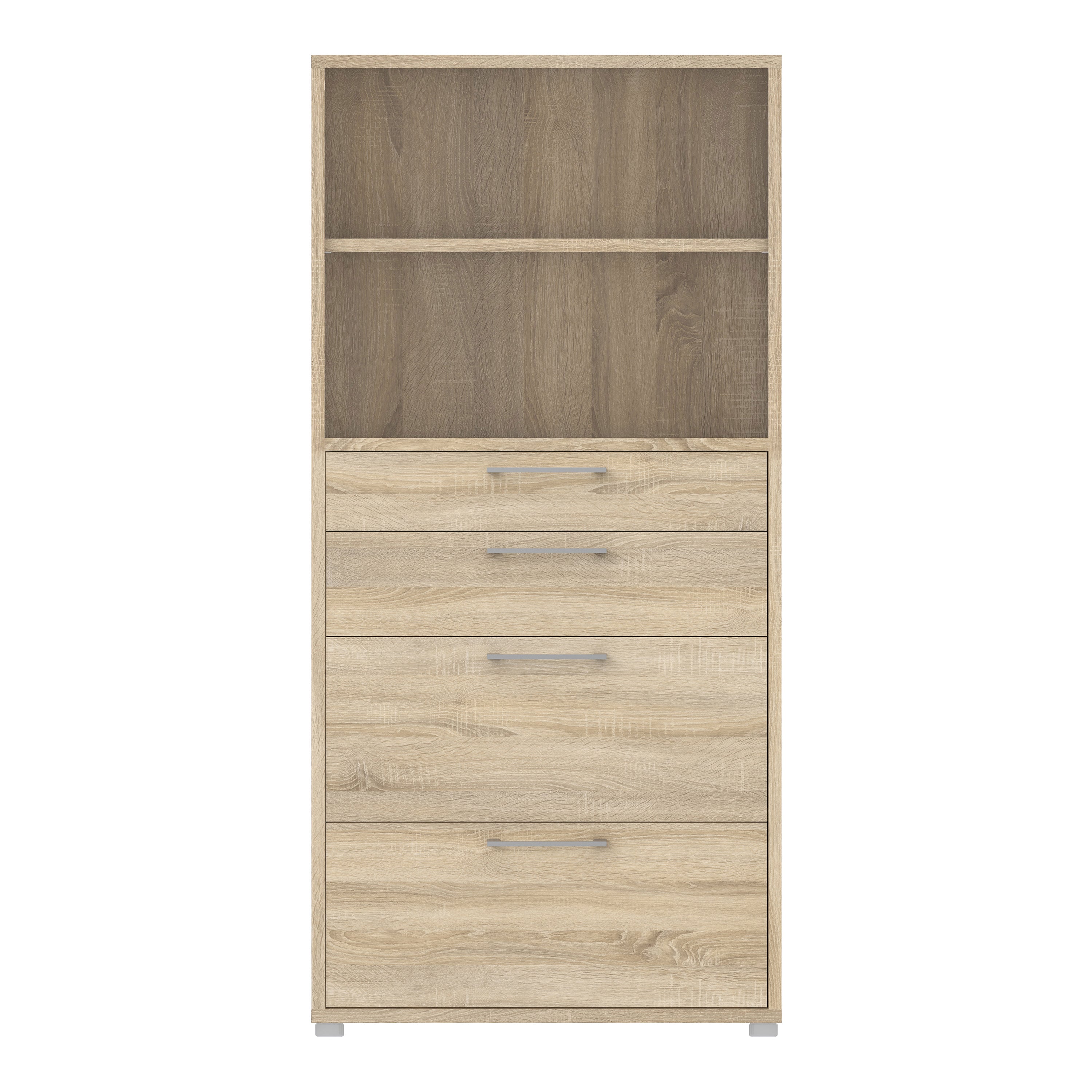 Prima Bookcase 1 Shelf With 2 Drawers + 2 File Drawers In Oak
