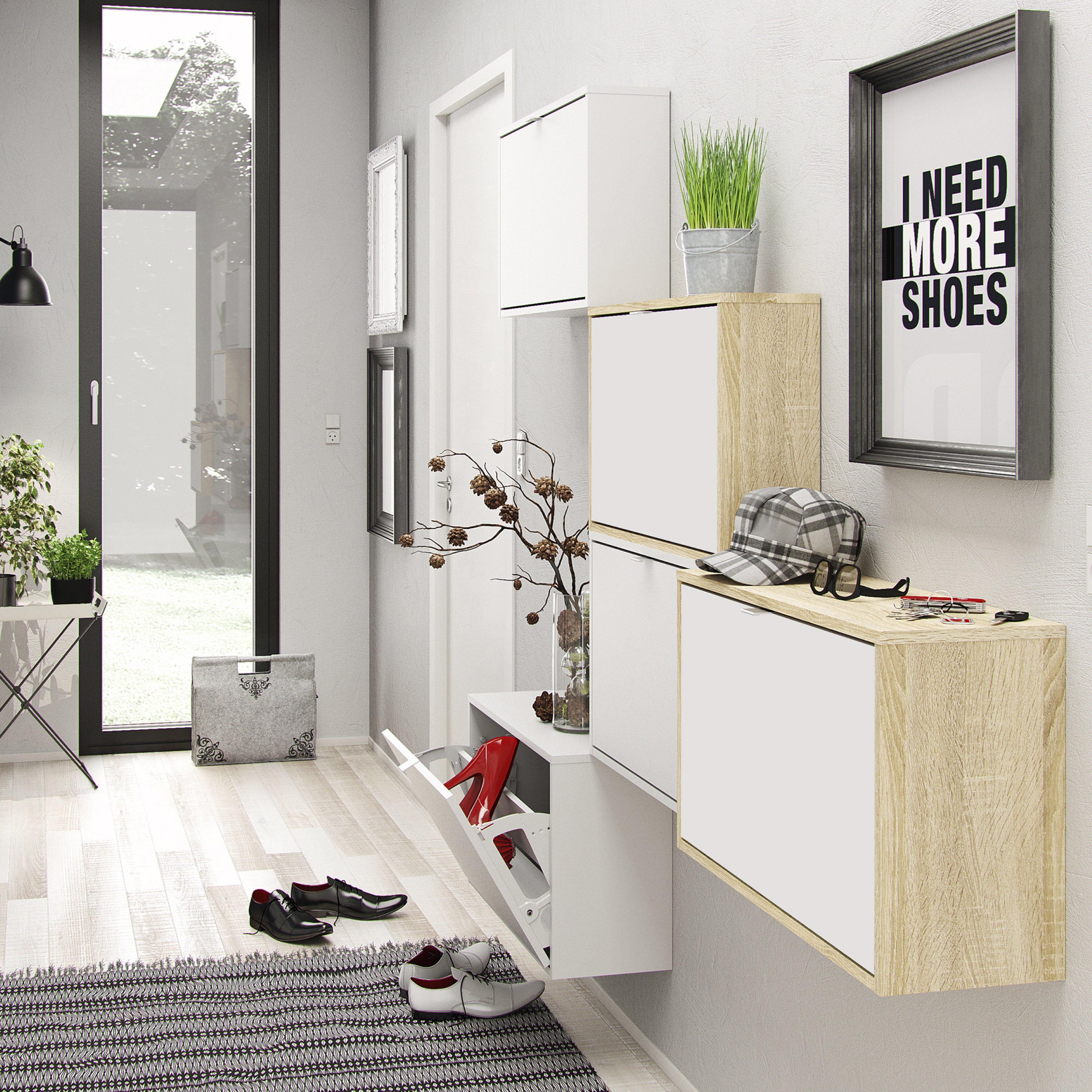 Shoes Shoe cabinet w. 3 tilting doors and 1 layer White
