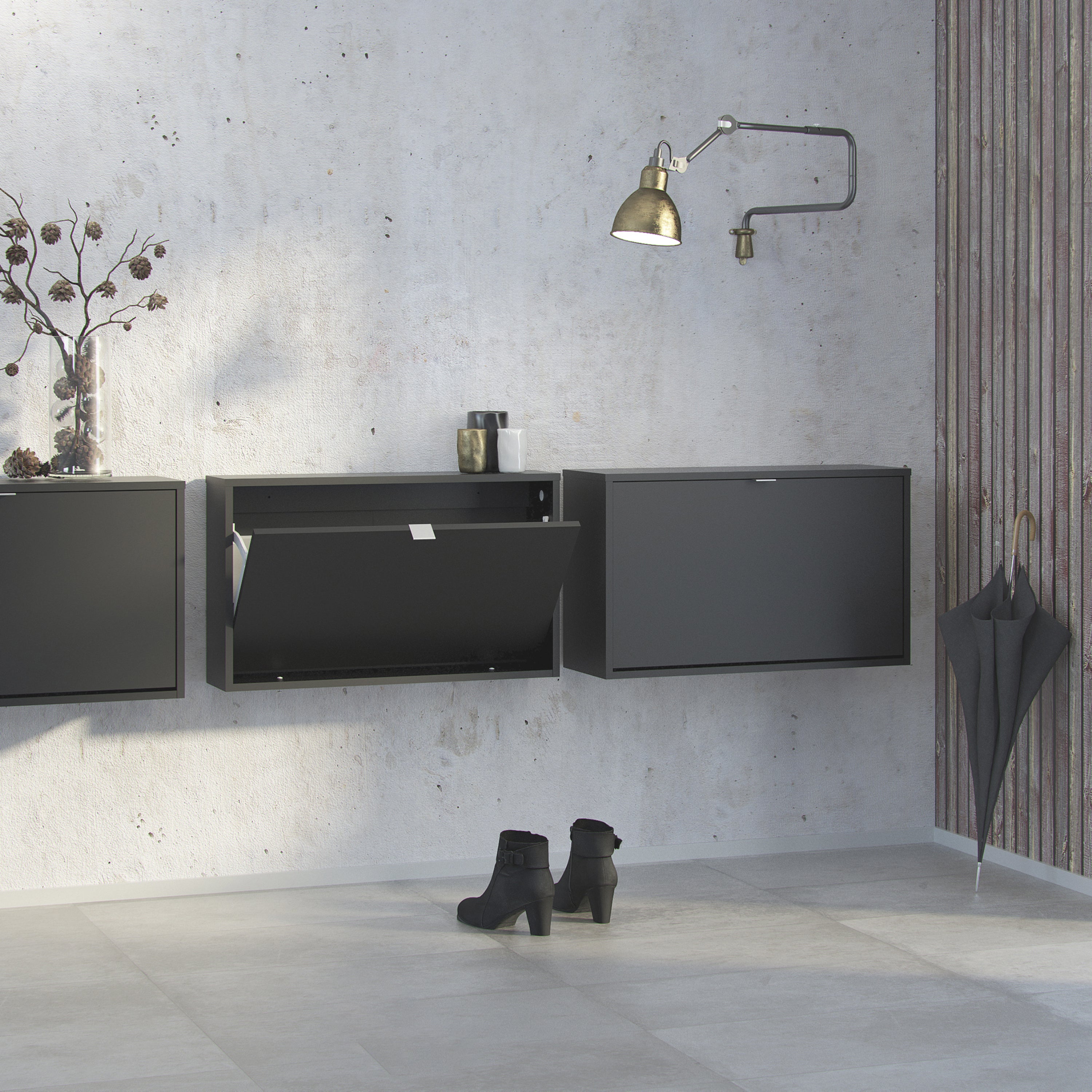 Shoes Shoe cabinet w. 1 tilting door and 2 layers in Matt Black