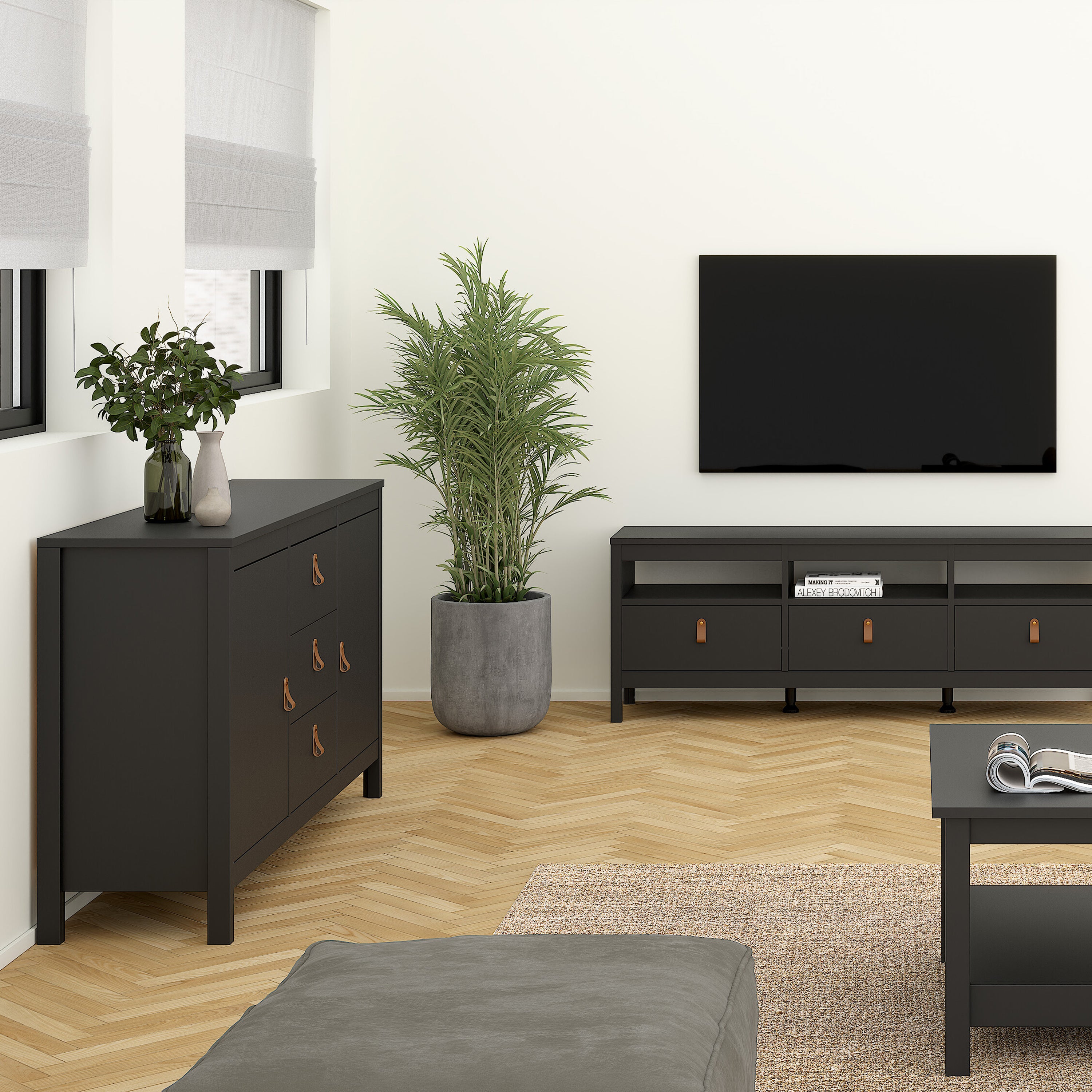 Barcelona Sideboard 2 doors + 3 drawers in Matt Black