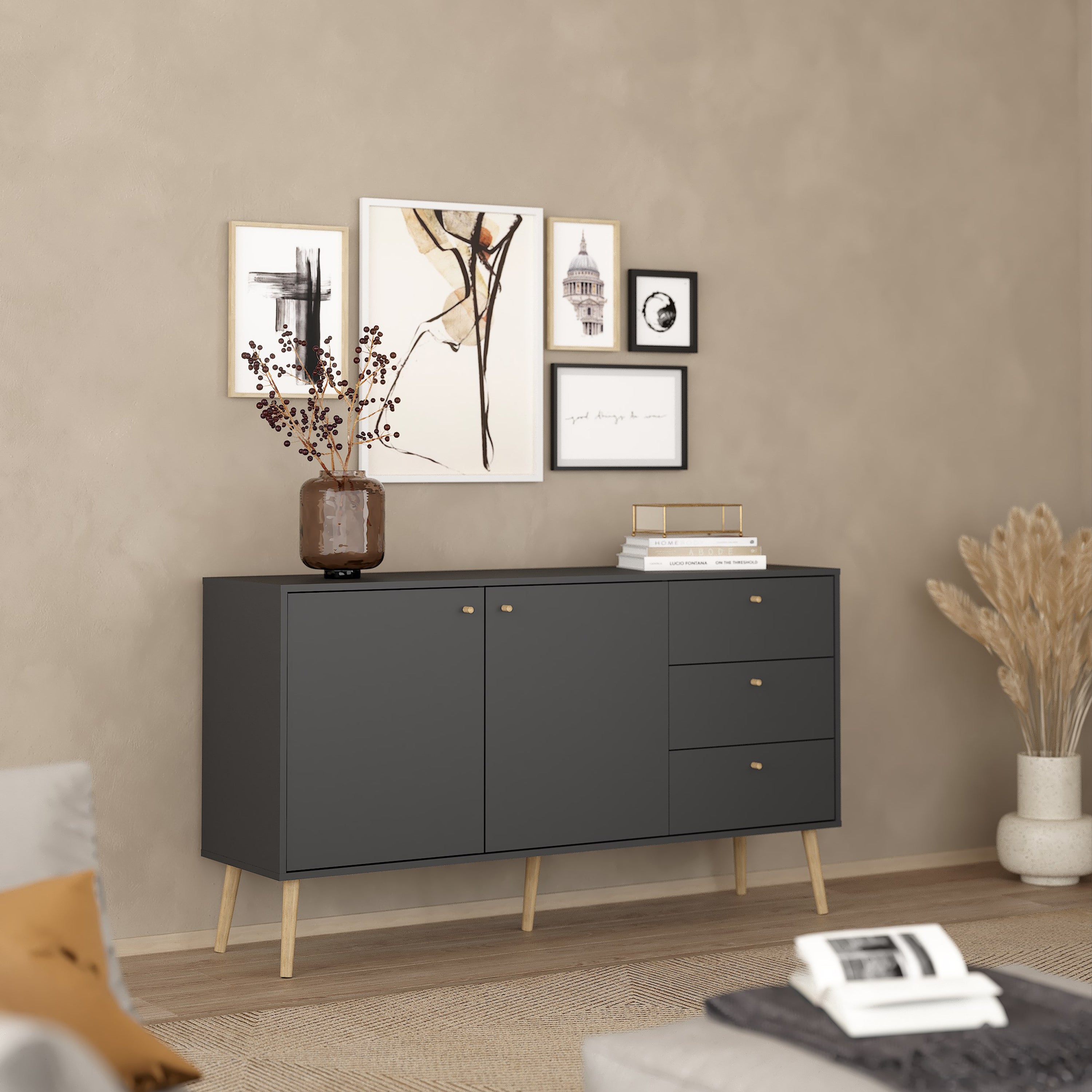Cumbria Sideboard 2 Doors + 3 Drawers Dark Grey
