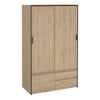 Line Wardrobe with 2 Sliding Doors 1 Small Door and 2 Drawers in Jackson Hickory Oak
