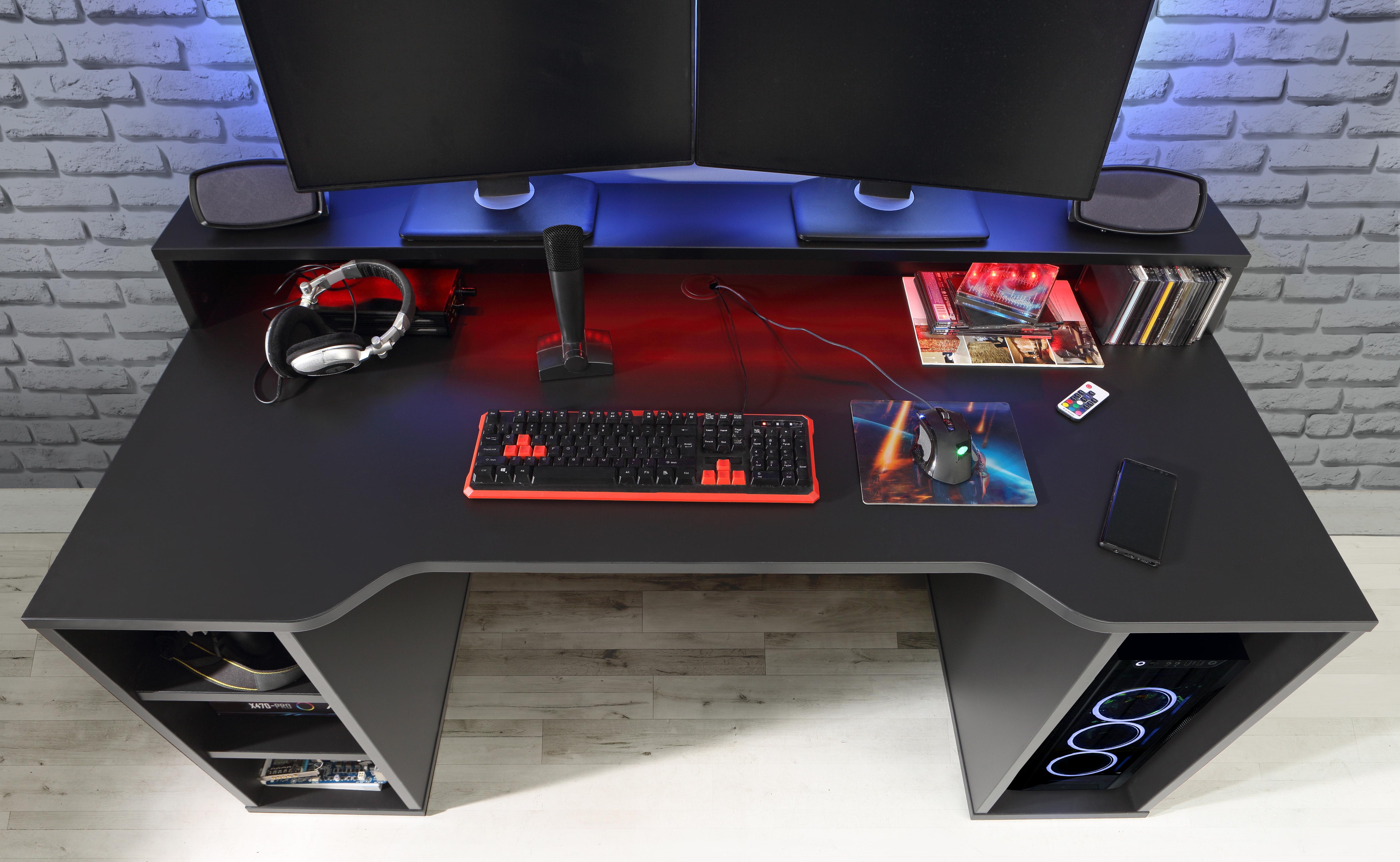 Tezaur Gaming Desk with Blue LED in Matt Black