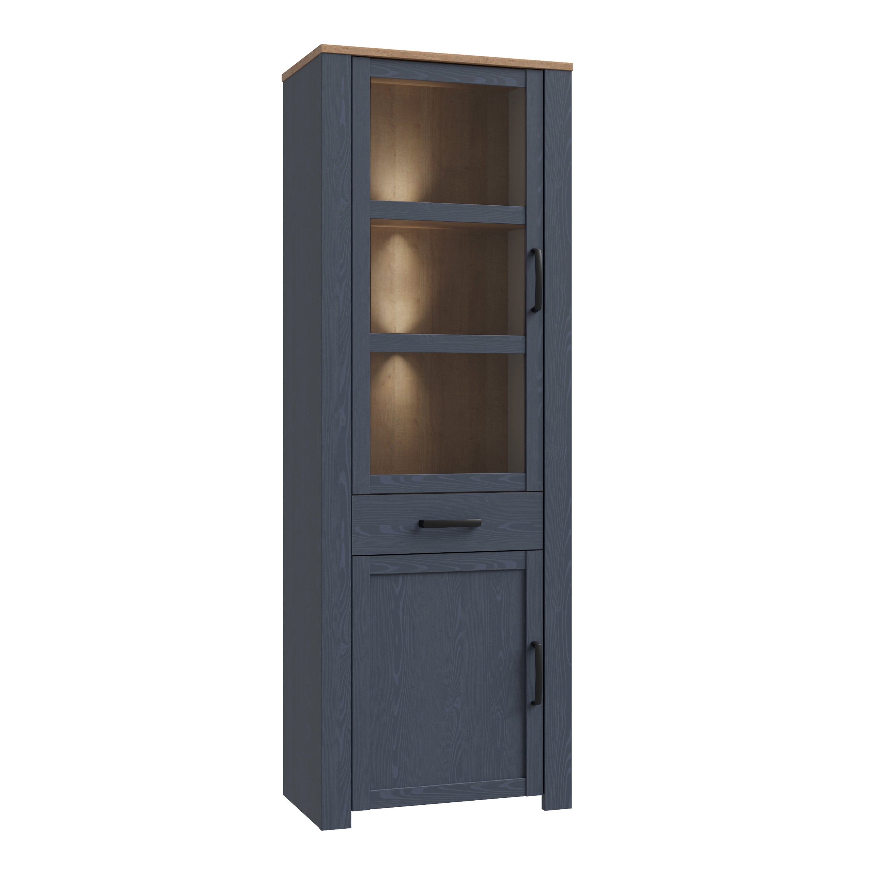 Bohol Narrow Display Cabinet inc. 2x LED Lights in Riviera Oak/Navy