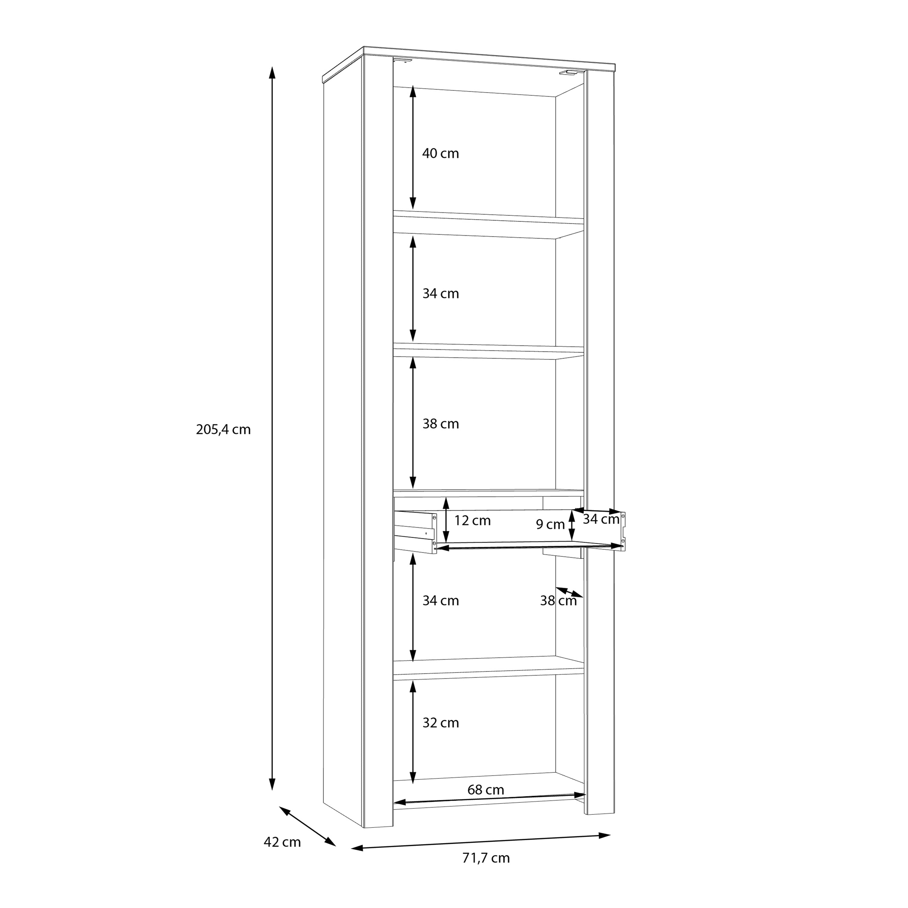 Bohol Narrow Display Cabinet inc. 2x LED Lights in Riviera Oak/Grey Oak