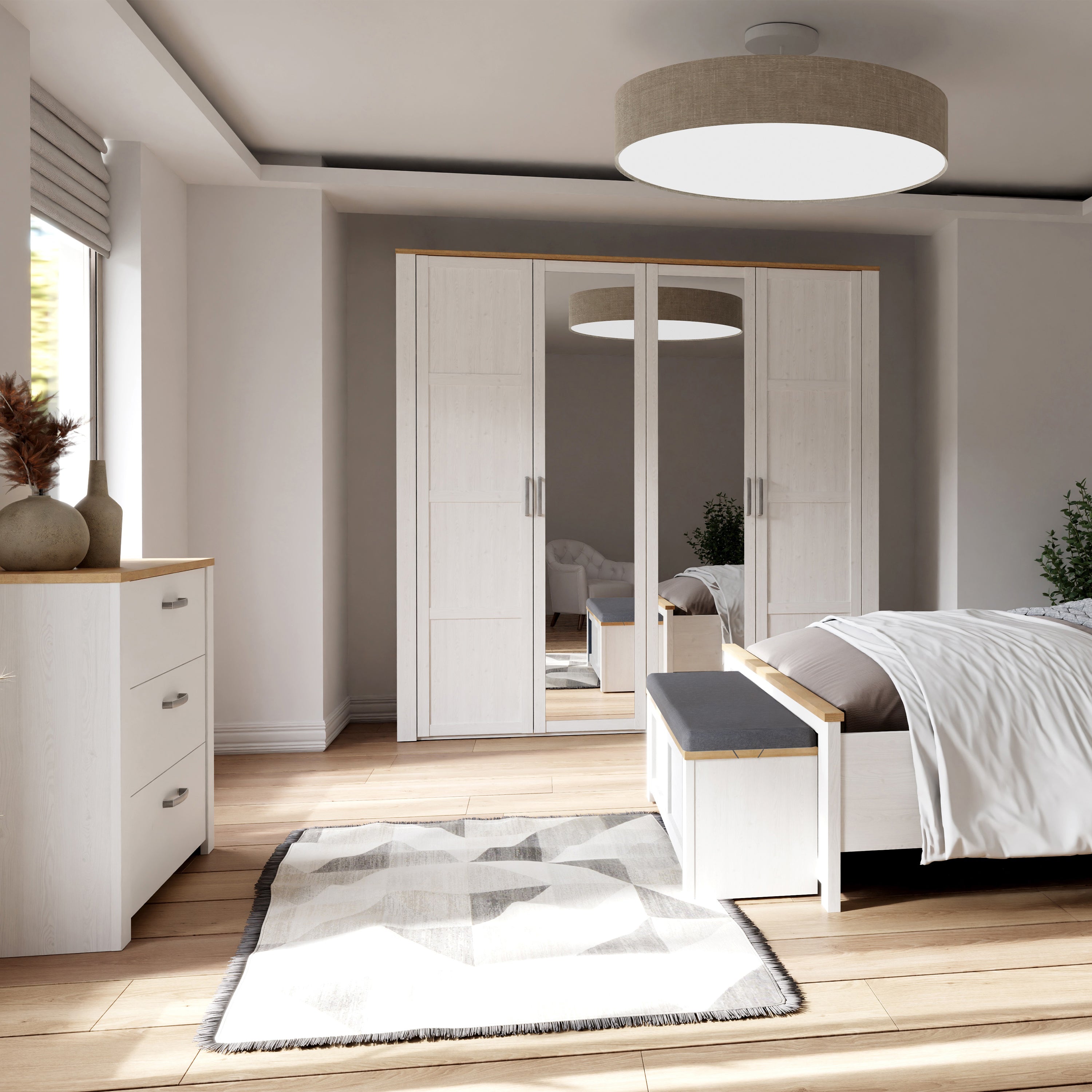 Bohol 2 Door 2 Mirrored Door Wardrobe in Riviera Oak/White
