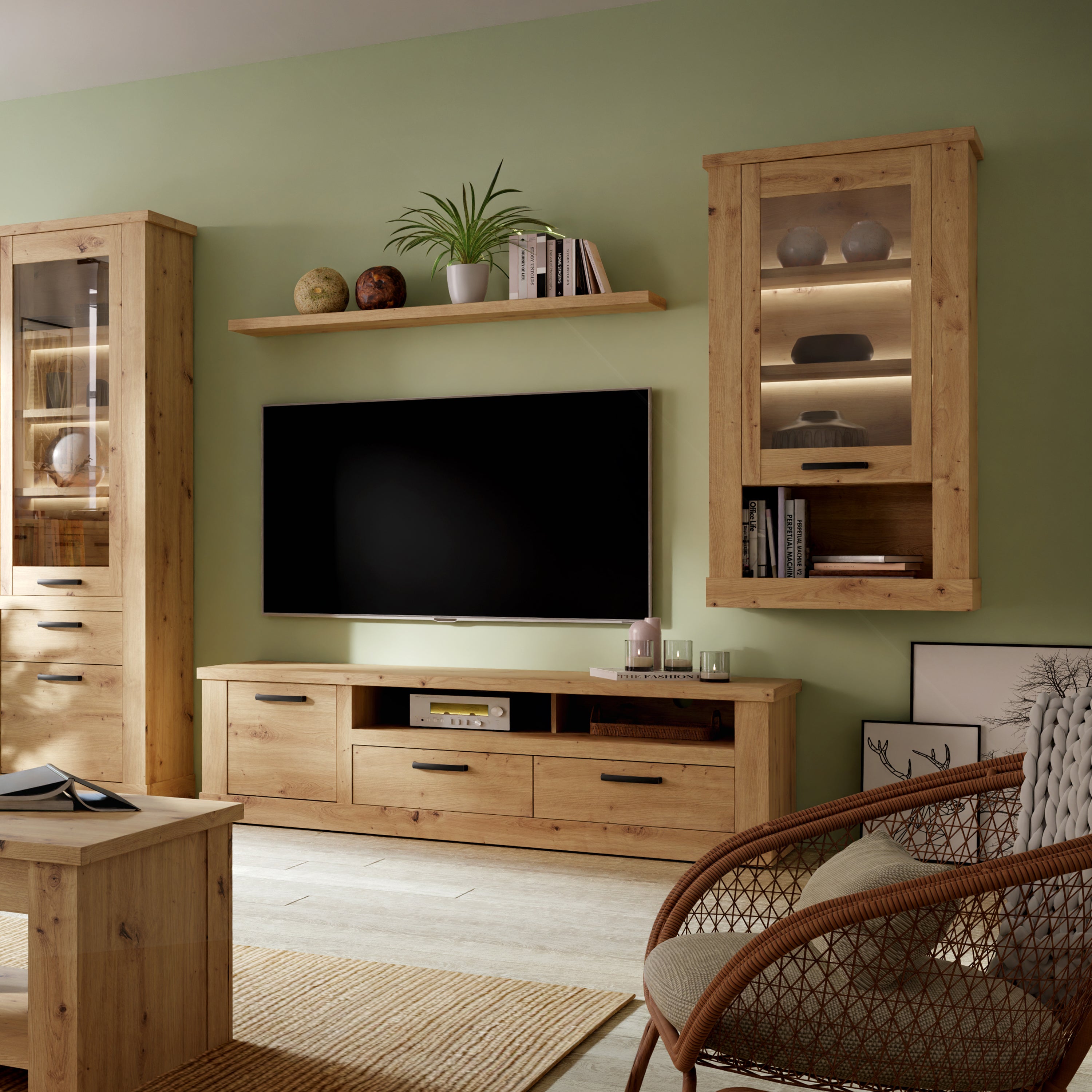 Corona Wall Display cabinet in Artisan Oak