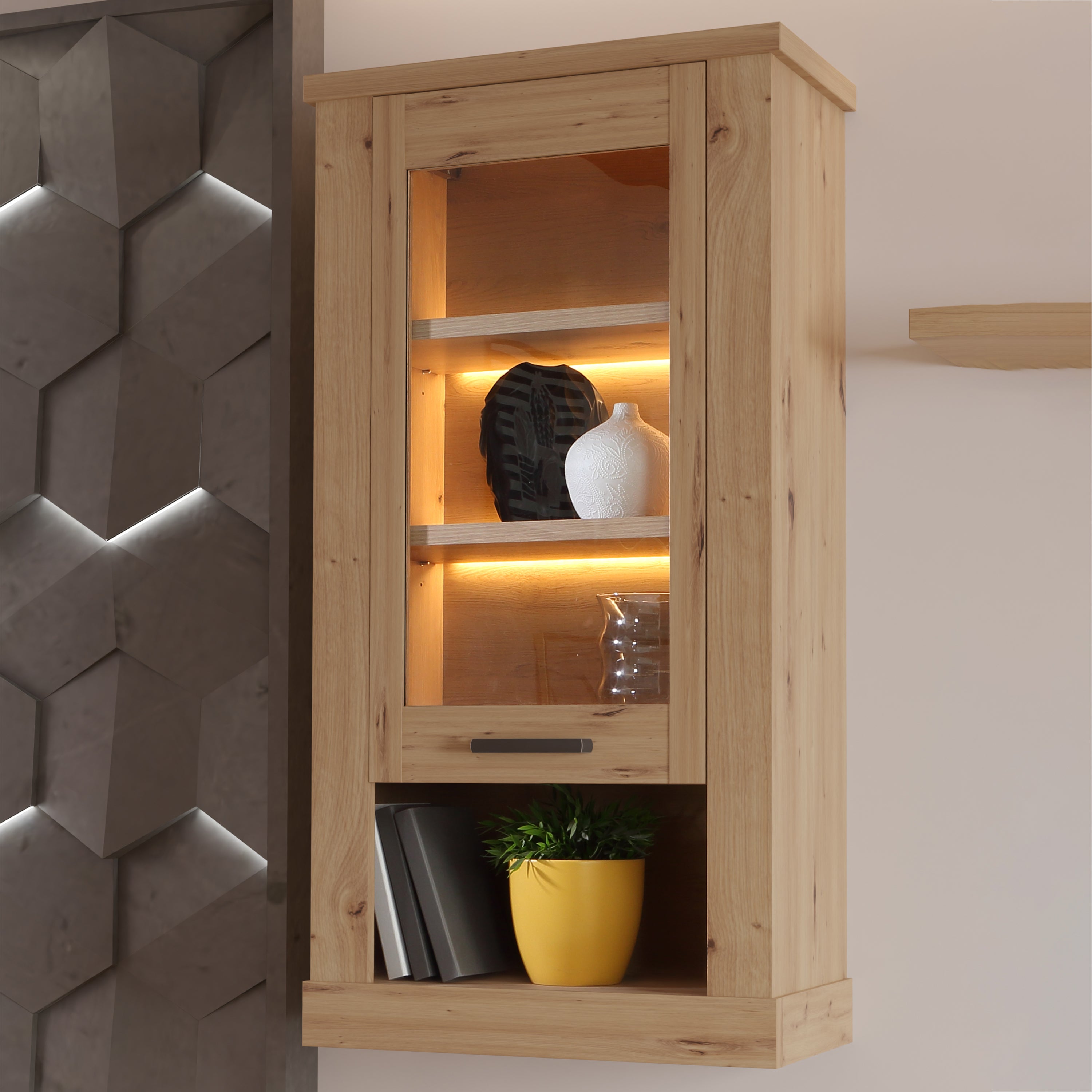 Corona Wall Display cabinet in Artisan Oak