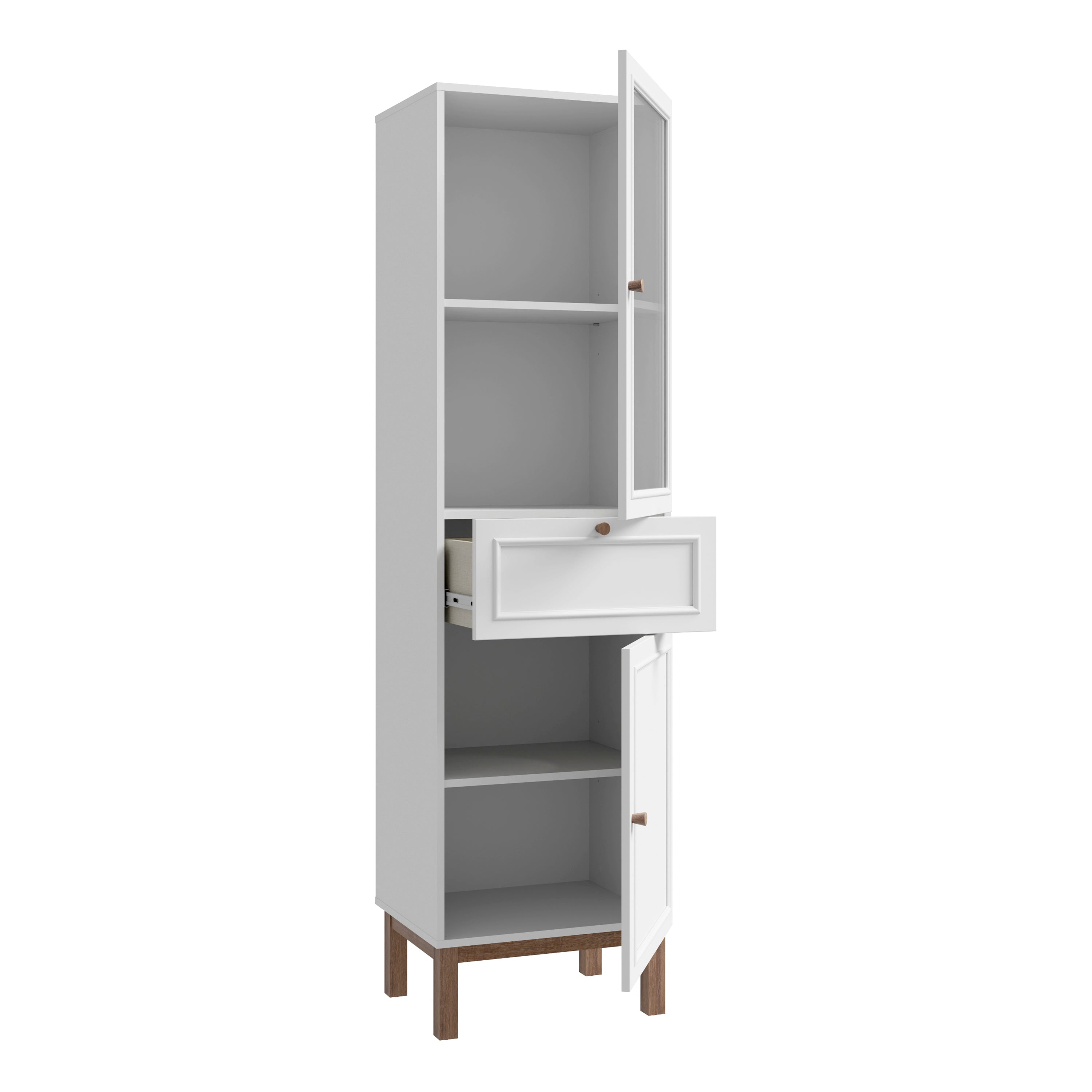 Wensley Display Cabinet with 1 Door 1 Drawer and 1 Glass Door in Light Grey and Oak