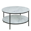 Alisma Round Coffee Table with Marble Effect Glass Top & Black Legs