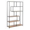 Seaford Black Metal Large Asymmetrical Bookcase with 5 Oak Shelves