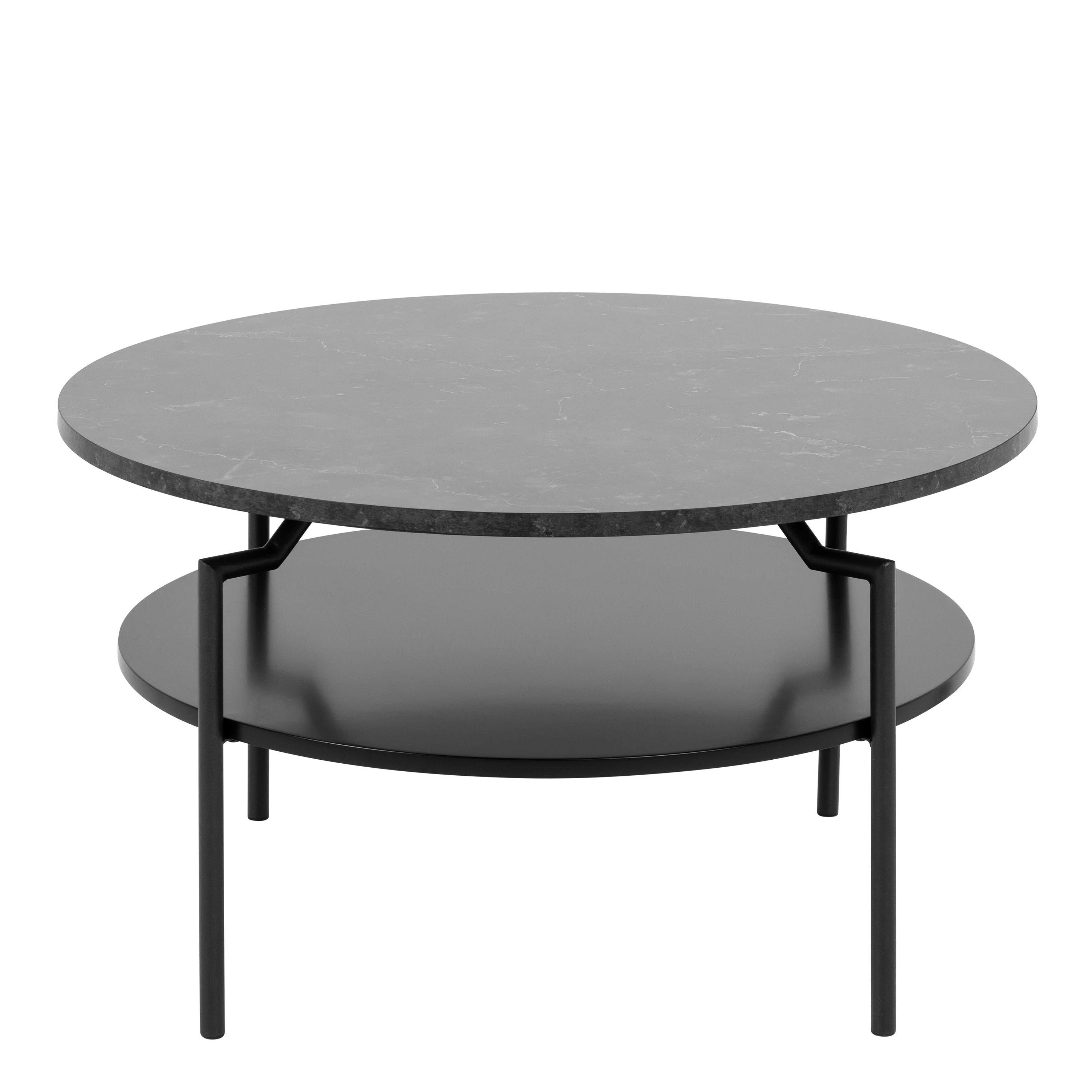 Goldington Round Coffee Table with Black Marble Melamine Top & Black Legs