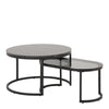Spiro Round/Oval Coffee Table Set with Black Marble/Smoked Melamine Glass Top