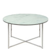 Alisma Round Coffee Table with White Marble Effect Glass Top & Silver Legs