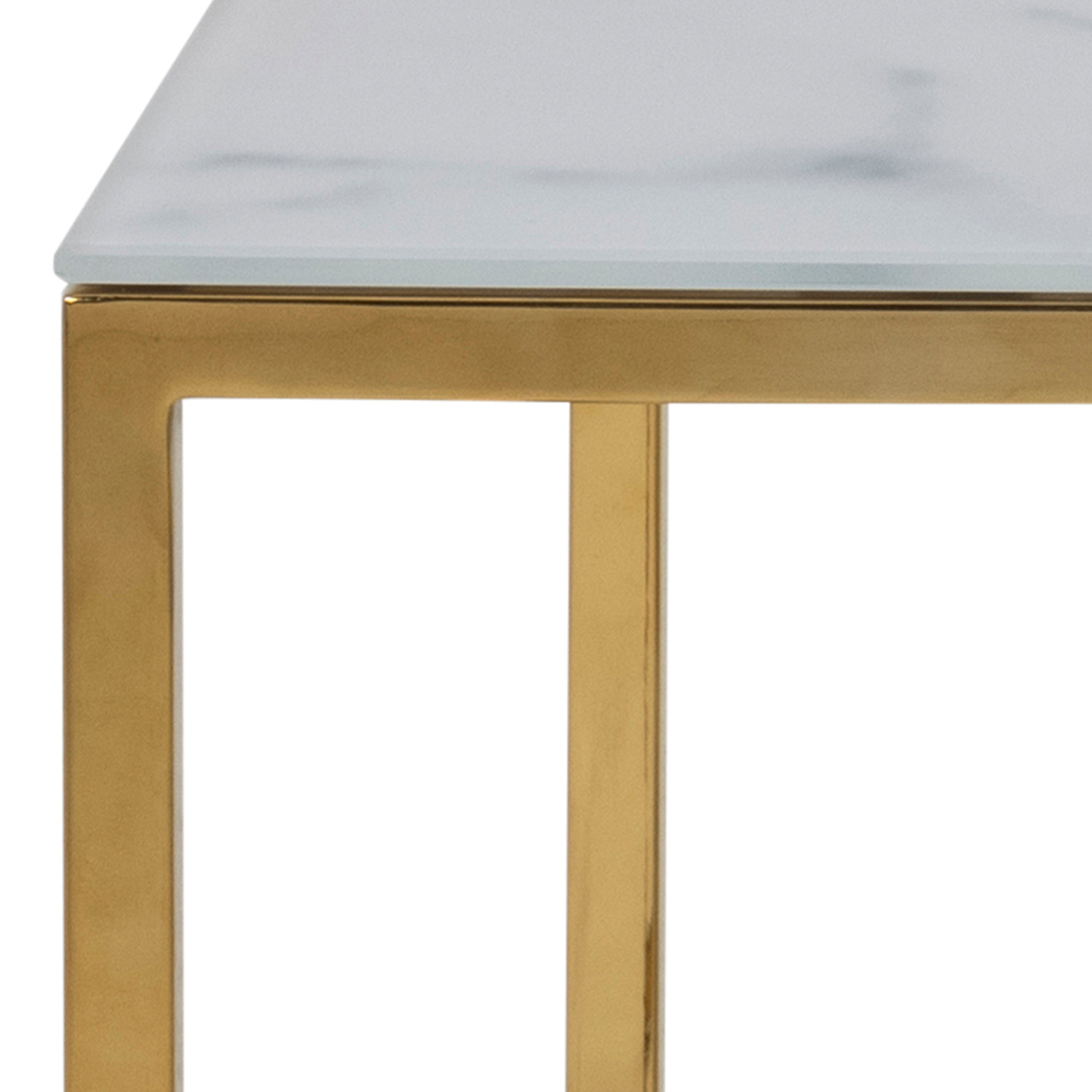 Alisma Open Shelf Coffee Table with White Marble Effect Glass Top & Gold Legs