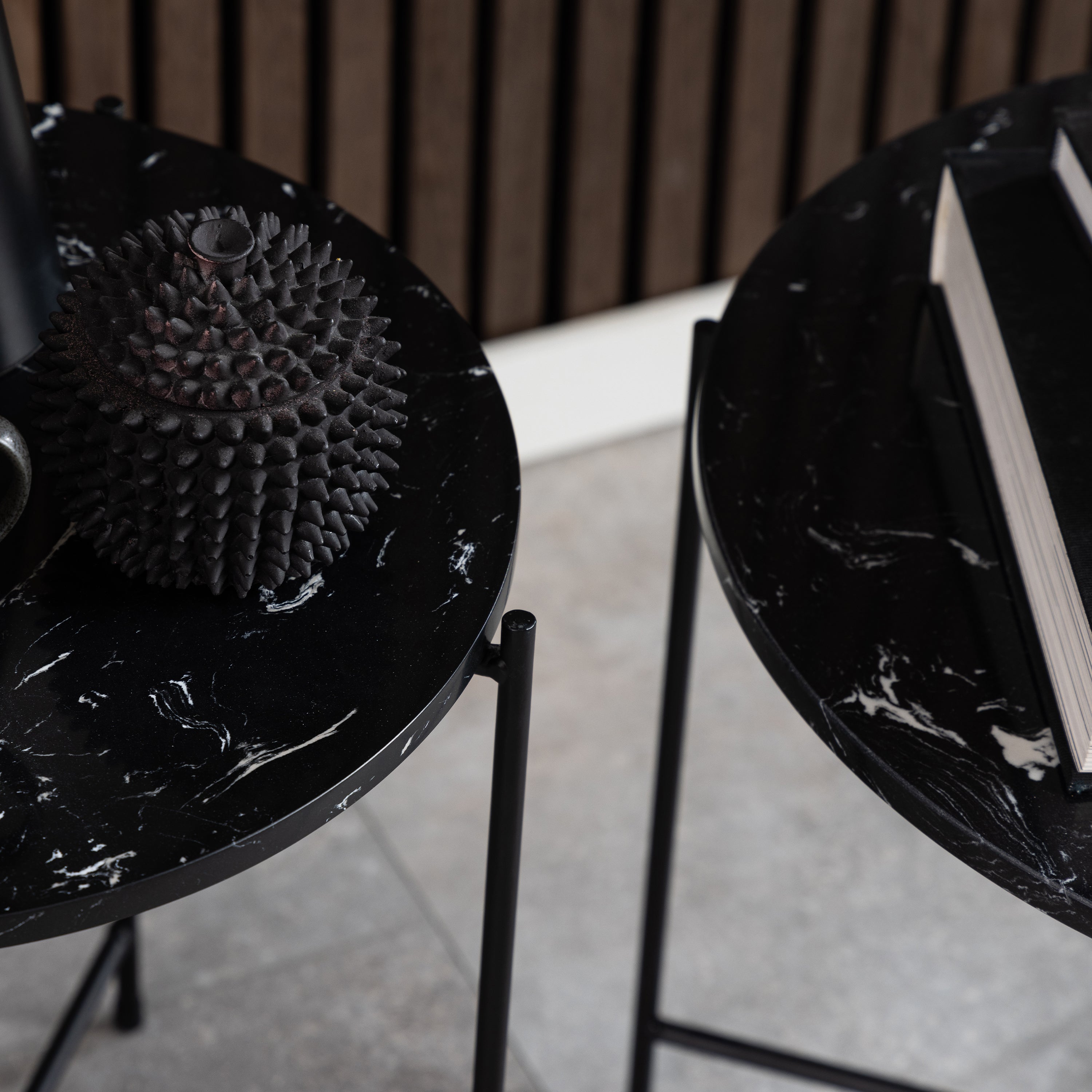 Avila Side Table with Black Polished Marble Stone 52x40cm