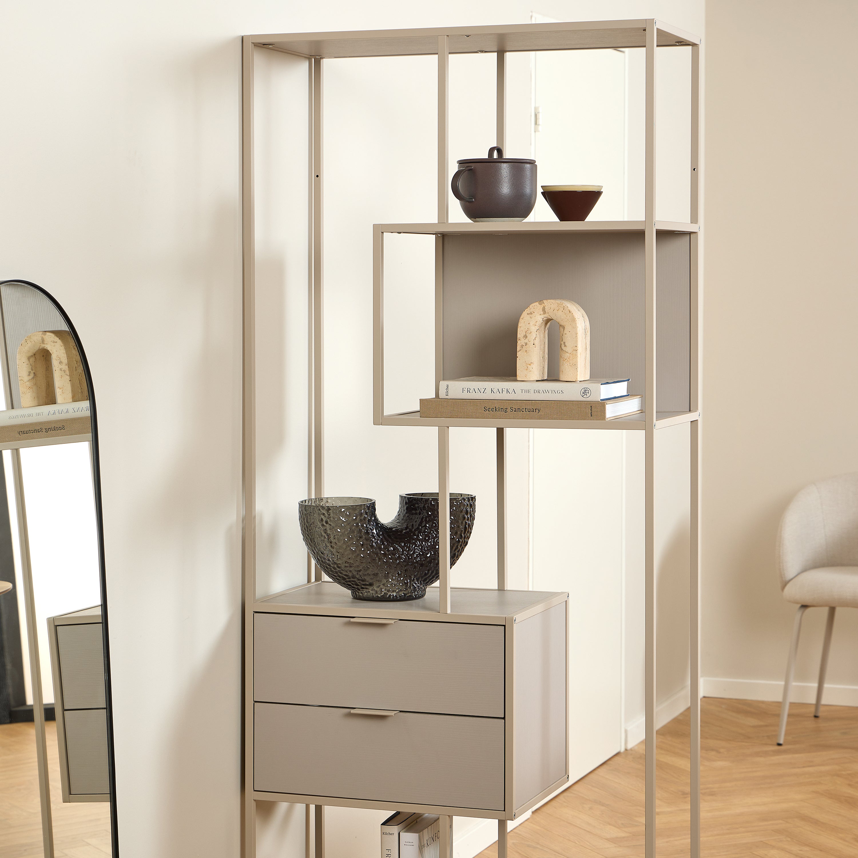 Seaford Tall Grey Metal 2 Drawer Bookcase with 4 Shelves