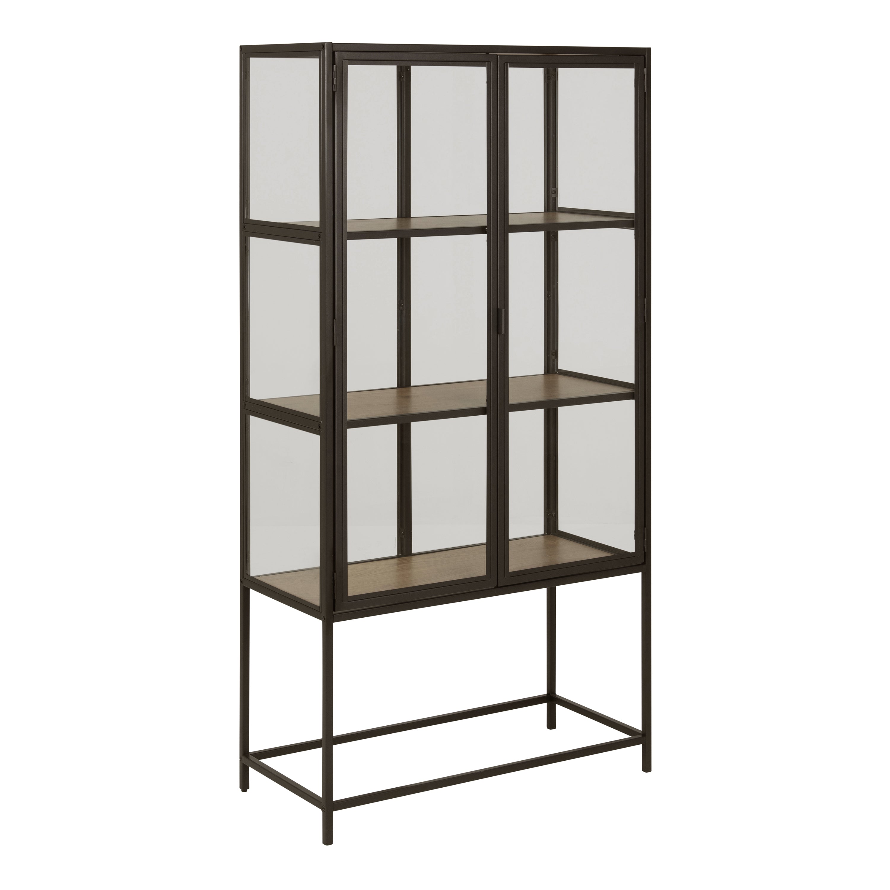 Seaford 2 Glass Door Display Cabinet in Black & Oak