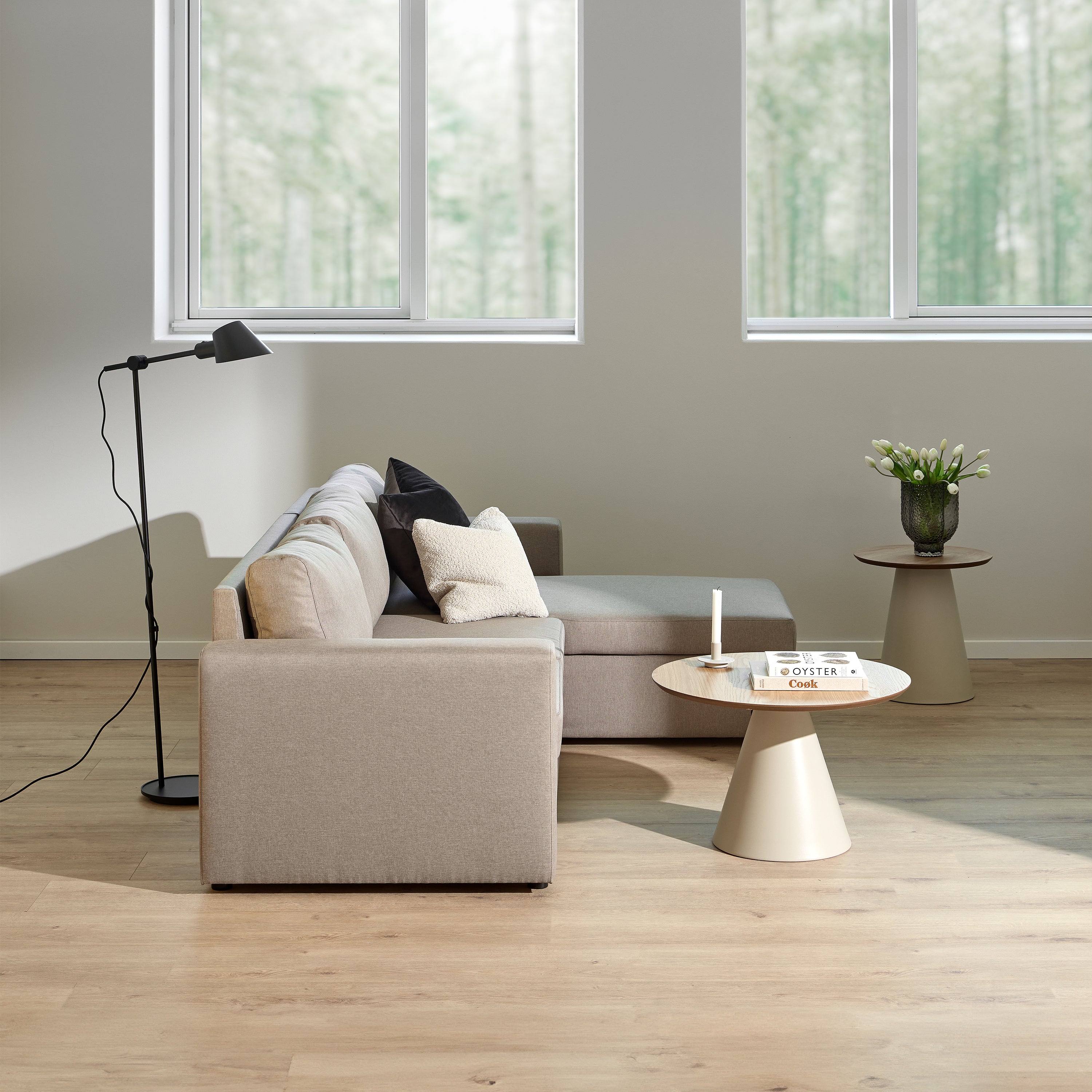 Soli Low Round Coffee Table in Oak/Grey 65x43cm