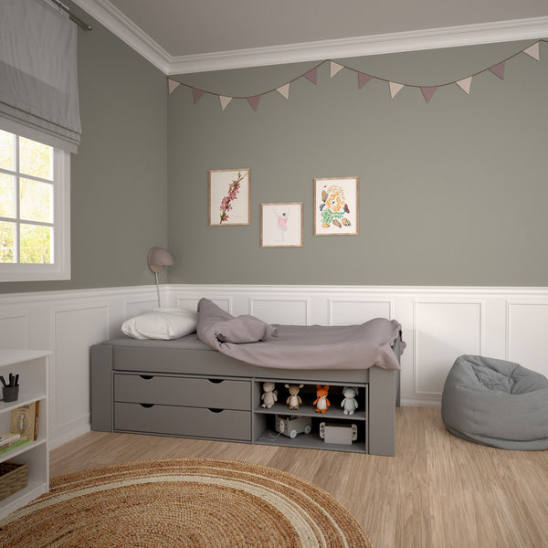 Steens for Kids Single Bed, Includes - Under Bed Drawer Section 2 Drawers in Folkestone Grey