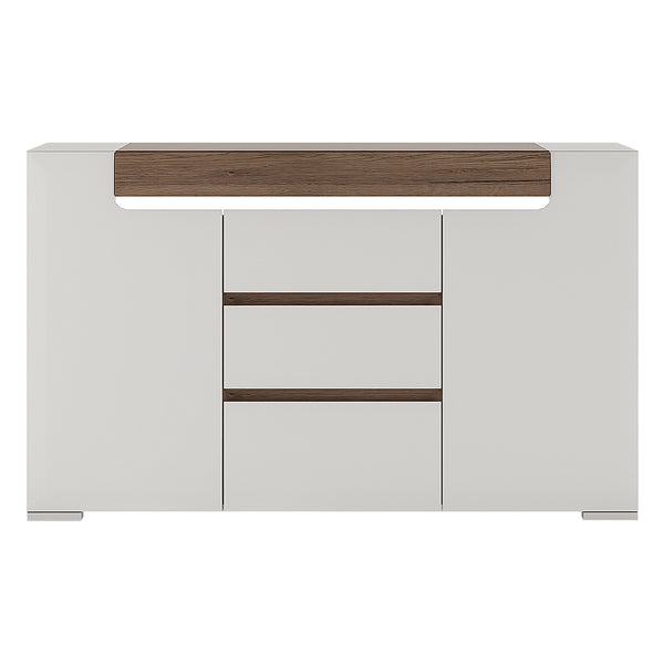 Toronto 2 Door 3 Drawer Sideboard (inc. Plexi Lighting) In White and Oak
