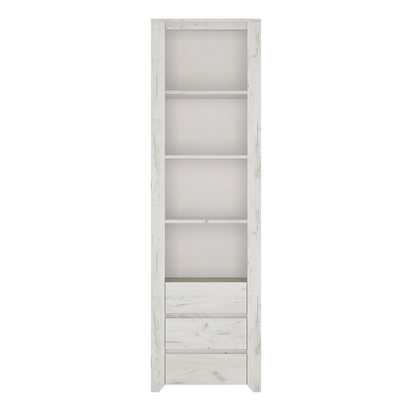 Angel Tall Narrow 3 Drawer Bookcase in White Craft Oak