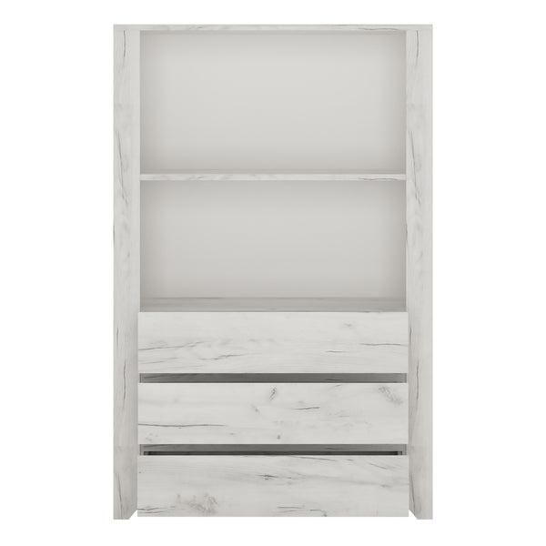 Angel 3 Drawer Cupboard with Open Shelf in White Craft Oak