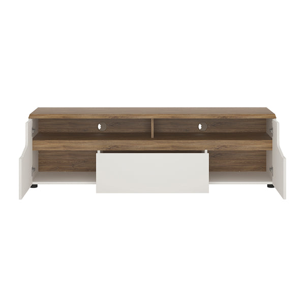 Toledo 2 door 1 drawer wide TV unit in White and Oak