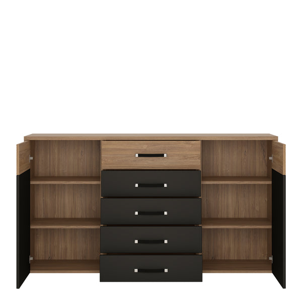 Monaco 2 door 5 drawer wide cupboard in Oak and Black