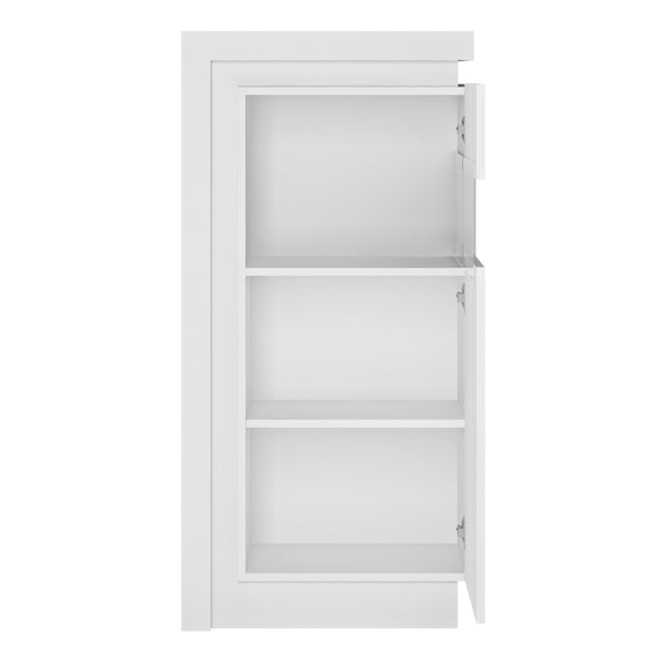 Lyon Narrow display cabinet (RHD) 123.6cm high (including LED lighting) in White and High Gloss