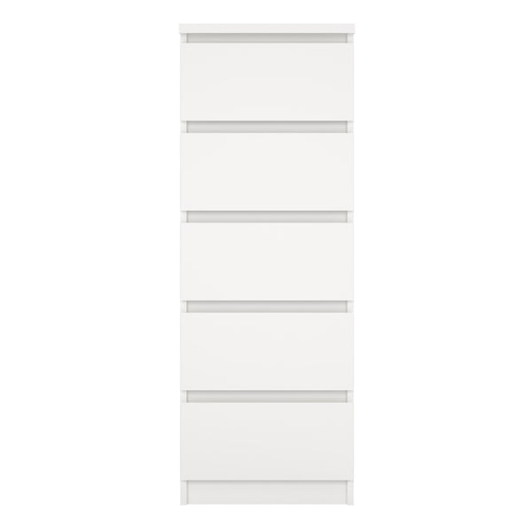 Naia Narrow Chest of 5 Drawers in White