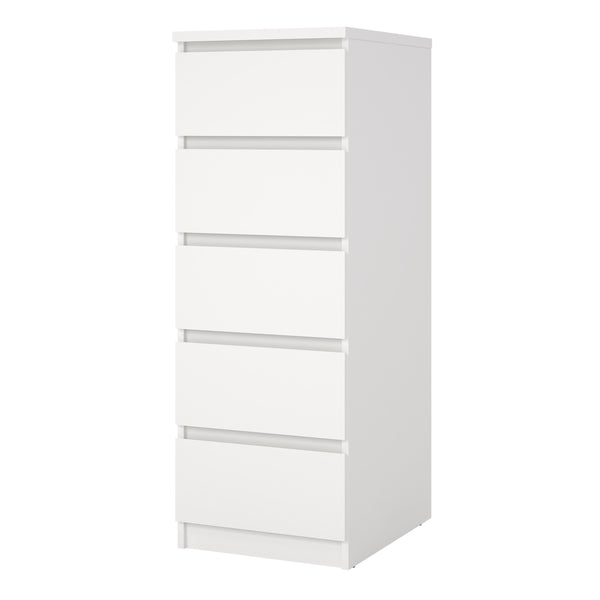 Naia Narrow Chest of 5 Drawers in White