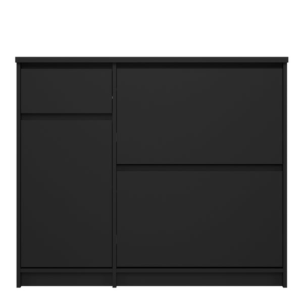 Naia Shoe Cabinet with 2 Shoe Compartments, 1 Door and 1 Drawer in Black Matt