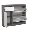 Naia Shoe Cabinet with 2 Shoe Compartments, 1 Door and 1 Drawer in Concrete and White High Gloss