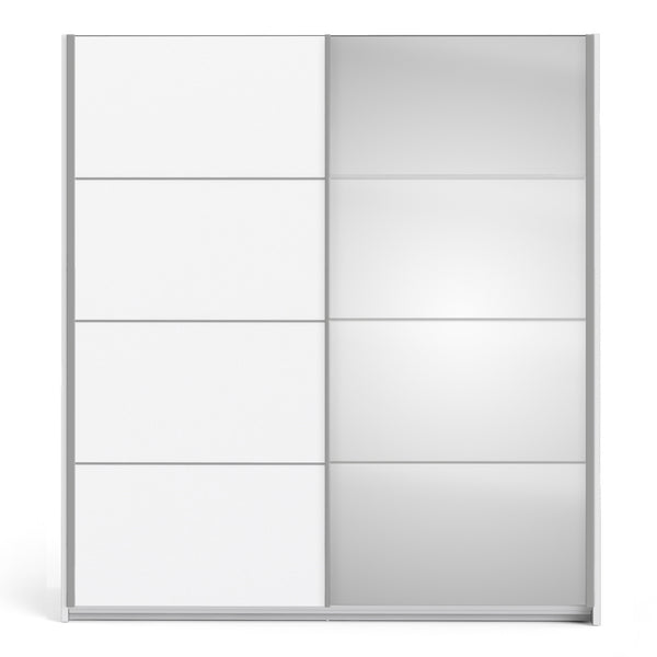 Verona Sliding Wardrobe 180cm in White with White and Mirror Doors with 5 Shelves