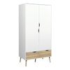 Oslo 3 Piece Bundle, Bedside, Chest and 2 Door 2 Drawers Wardrobe in White and Oak