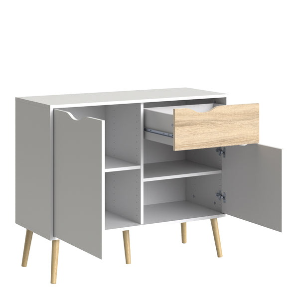 Oslo Sideboard - Small - 1 Drawer 2 Doors in White and Oak