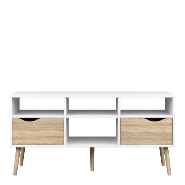 Oslo TV Unit - Wide - 2 Drawers 4 Shelves in White and Oak
