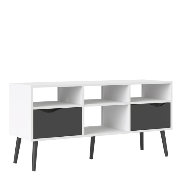 Oslo TV Unit - Wide - 2 Drawers 4 Shelves in White and Black Matt