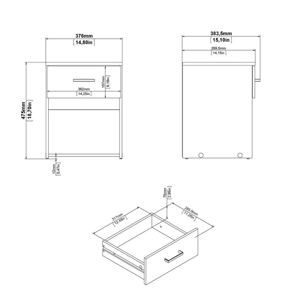 Space 3 Piece Bundle, Bedside, Chest and 2 Door Wardrobe in White