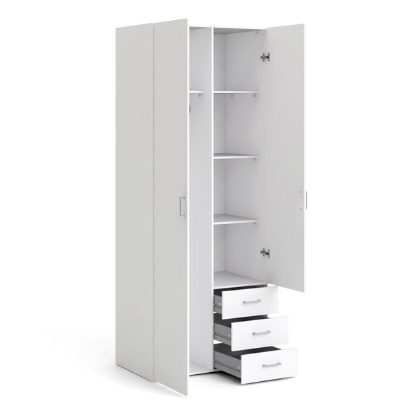 Space Wardrobe - 2 Doors 3 Drawers in White 2000